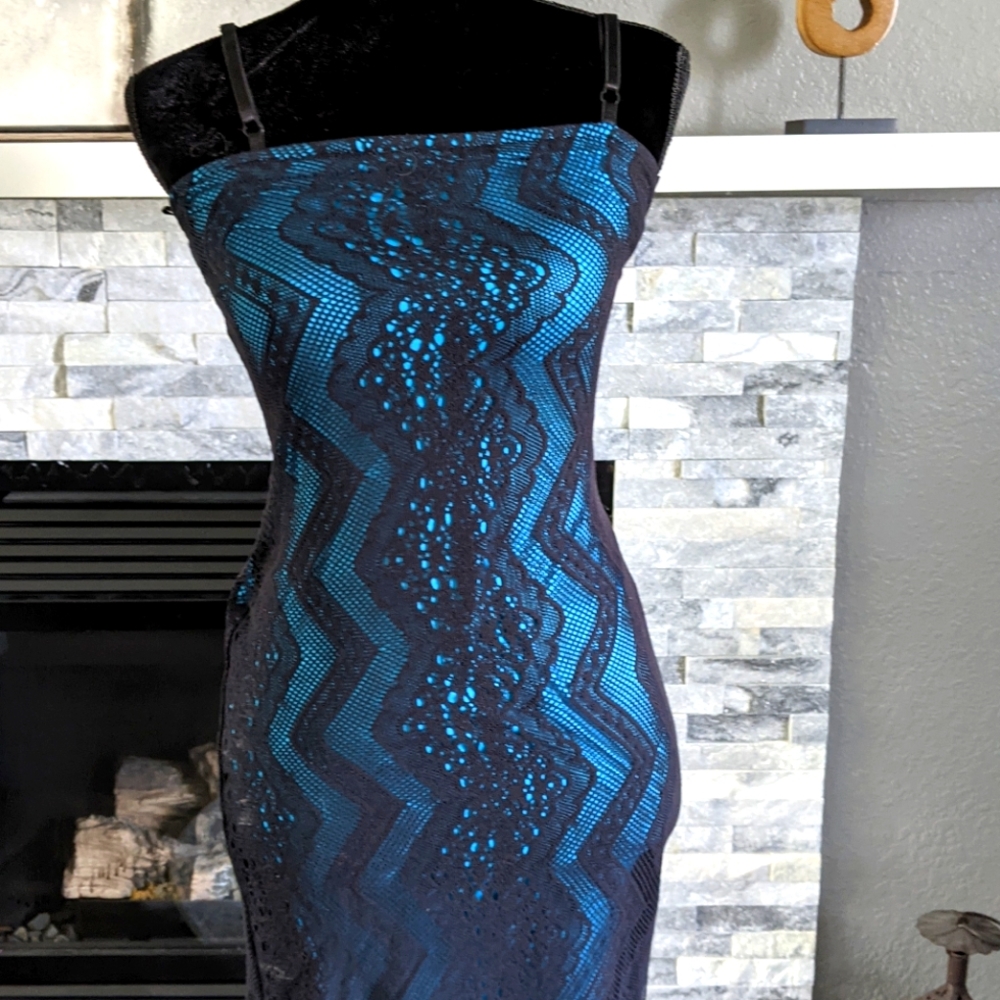 Black and aqua stretch lace dress